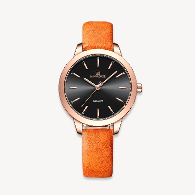 Picture of NAVIFORCE NF5024L Orange PU Leather Analog Watch For Women - RoseGold & Orange