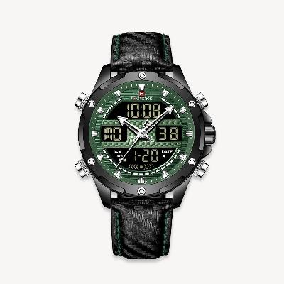 Picture of NAVIFORCE NF9194 Black PU Leather Dual Time Watch For Men - Green & Black
