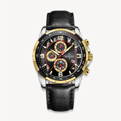 Picture of NAVIFORCE NF8020 Black PU Leather Chronograph Watch For Men - Silver & Black