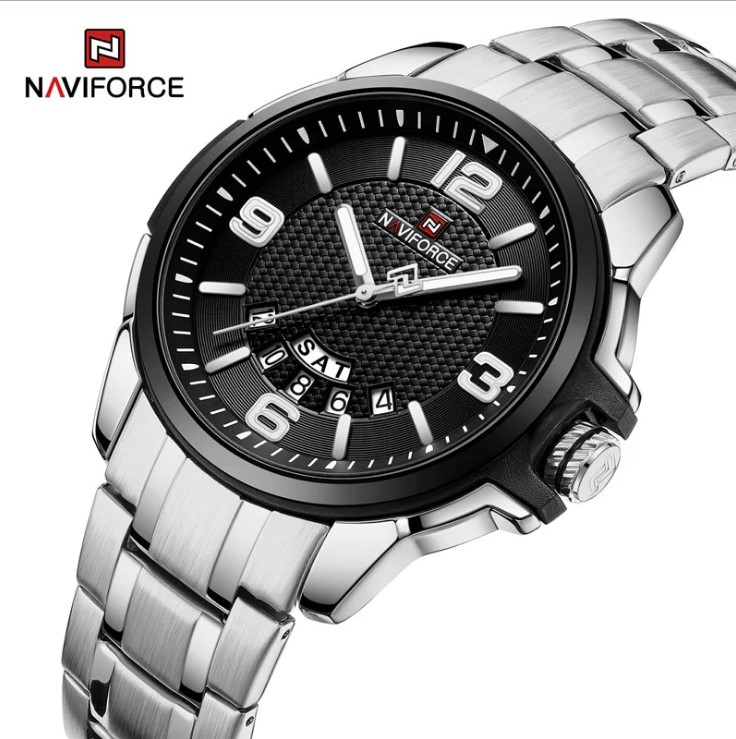 Picture of Naviforce NF9215S Stainless Steel Analog Calender Watch For Men’s -Silver & Black
