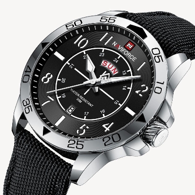 Picture of NAVIFORCE NF9204 Black Nylon Strap Analog Watch For Men - Silver & Black