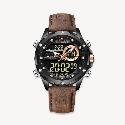 Picture of NAVIFORCE NF9208 Chocolate PU Leather Dual Time Watch For Men - Black & Chocolate