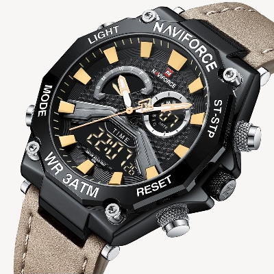Picture of NAVIFORCE NF9220 Brown PU Leather Dual Time Watch For Men - Black & Brown