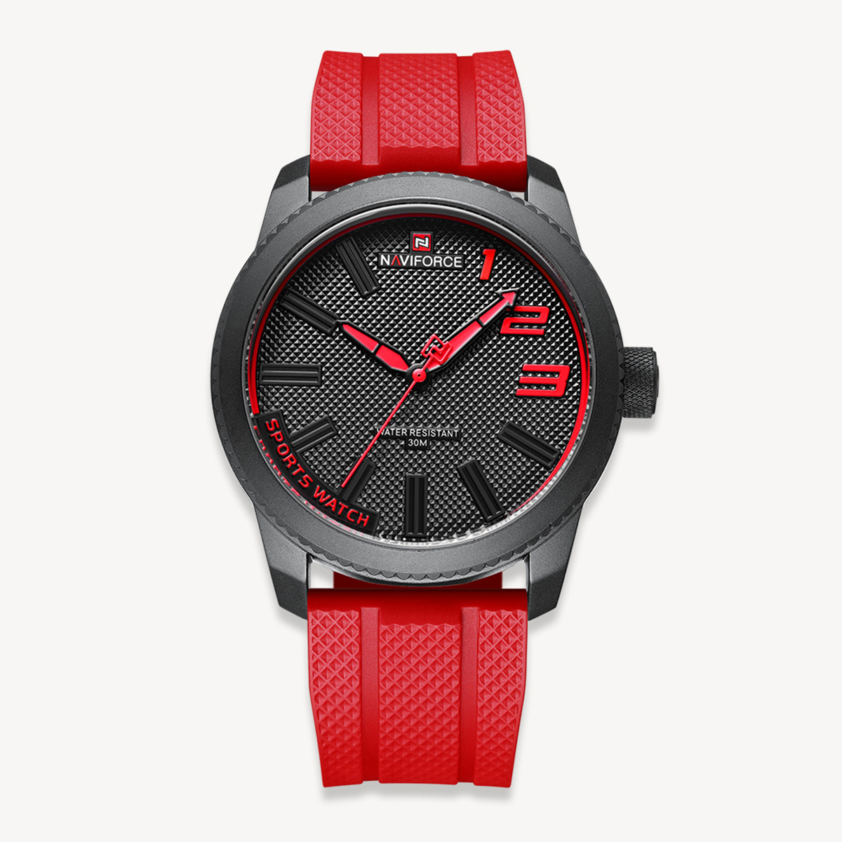 Picture of NAVIFORCE NF9202 Red TPU Leather Analog Watch For Men - Black & Red