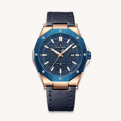 Picture of NAVIFORCE NF9200L Navy Blue PU Leather Analog Watch For Men - RoseGold & Navy Blue