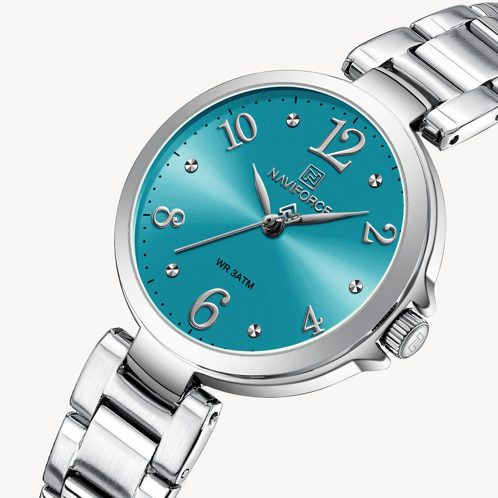 Picture of NAVIFORCE NF5031 Silver Stainless Steel Analog Watch For Women - Sky Blue & Silver