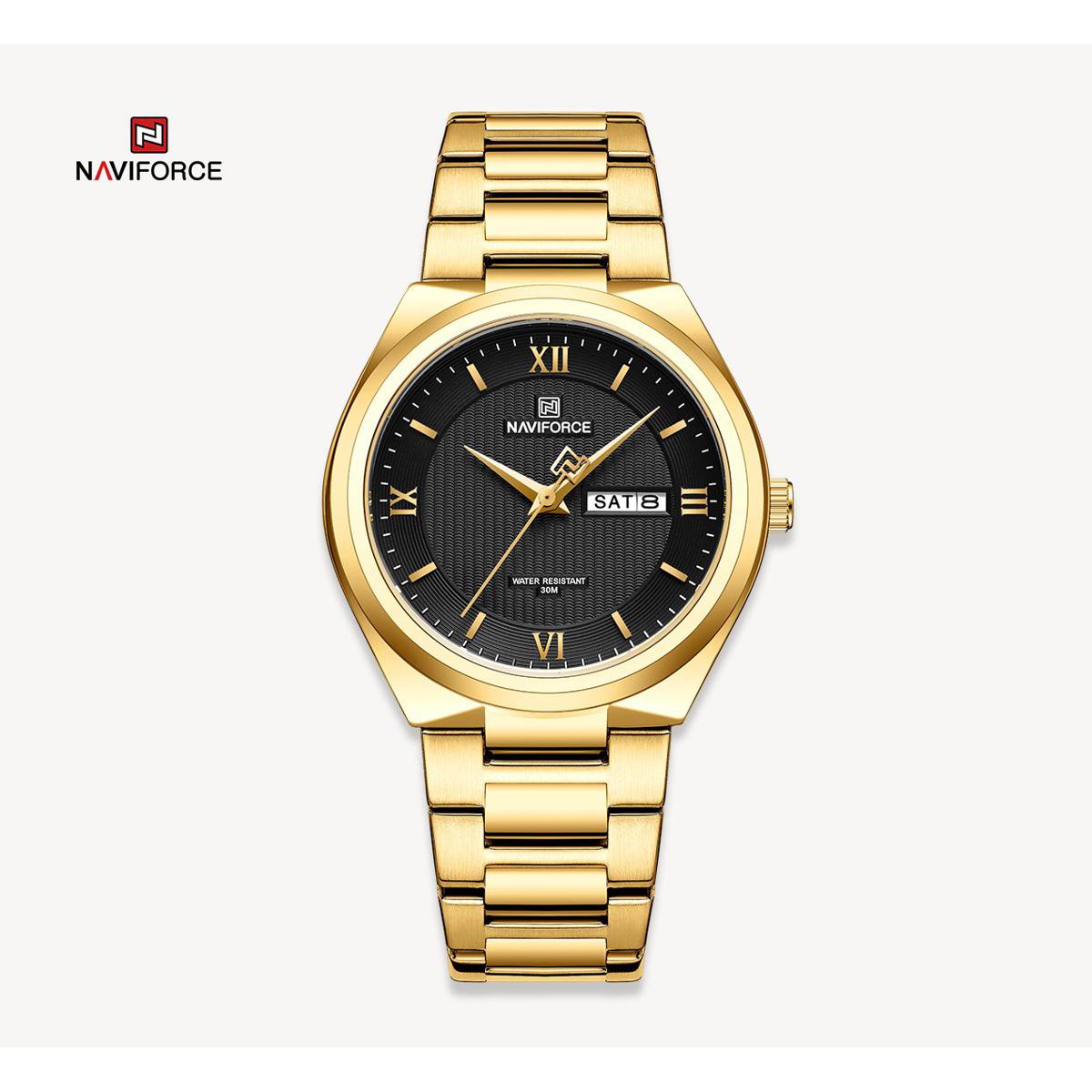 Picture of NAVIFORCE NF8030 Golden Stainless Steel Analog Watch For Men - Black & Golden