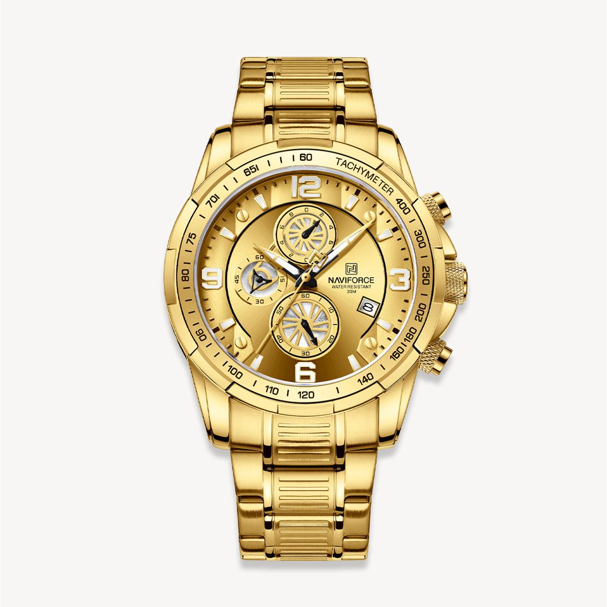 Picture of NAVIFORCE NF8020 Golden Stainless Steel Chronograph Watch For Men - Golden