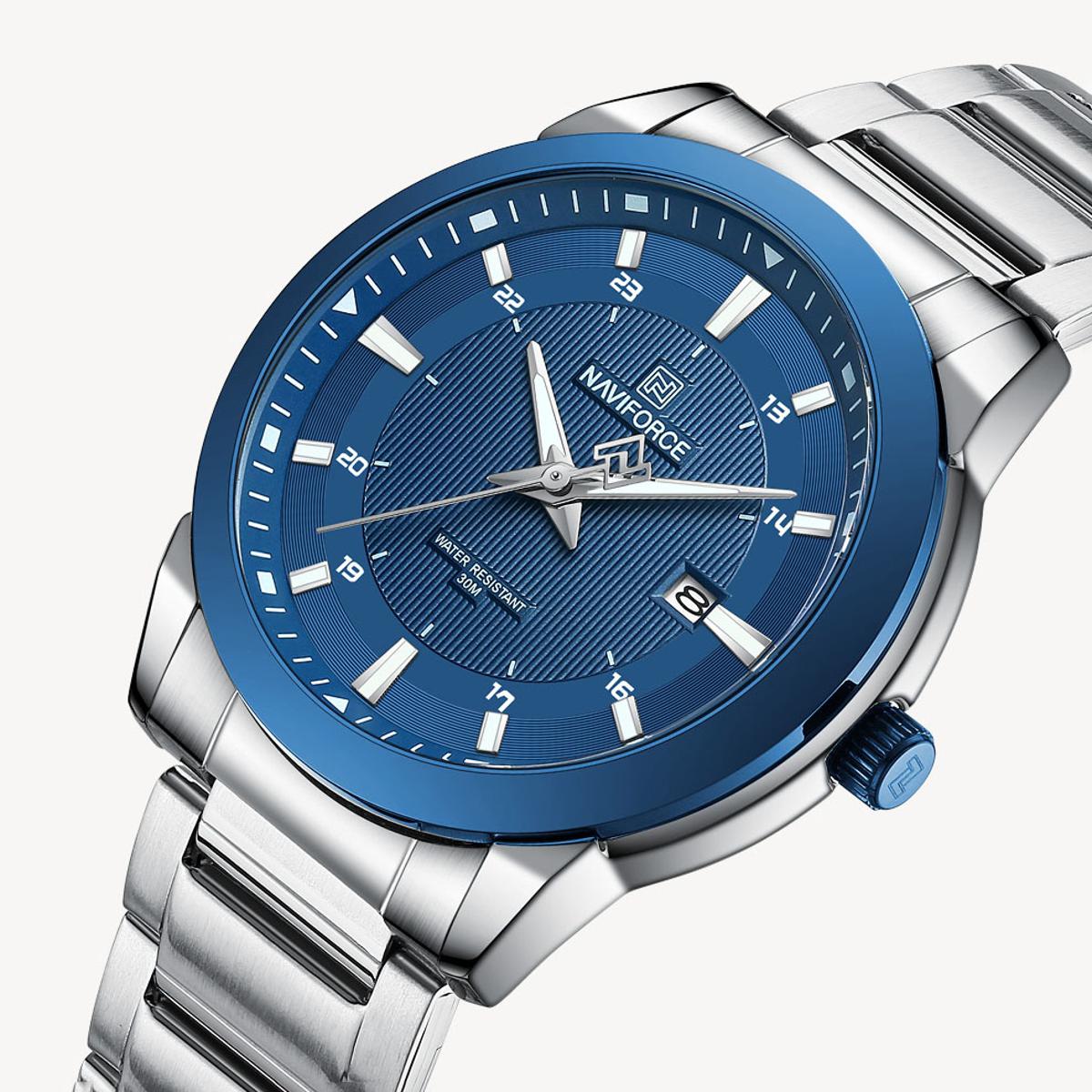 Picture of NAVIFORCE NF8029 Silver Stainless Steel Analog Watch For Men - Royal Blue & Silver