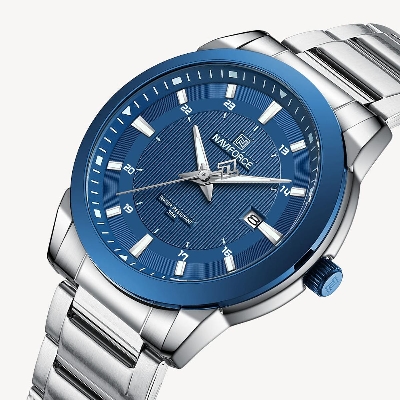 Picture of NAVIFORCE NF8029 Silver Stainless Steel Analog Watch For Men - Royal Blue & Silver