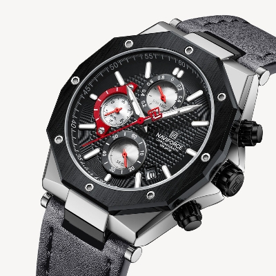 Picture of NAVIFORCE NF8028L Gray PU Leather Chronograph Watch For Men - Gray & Black