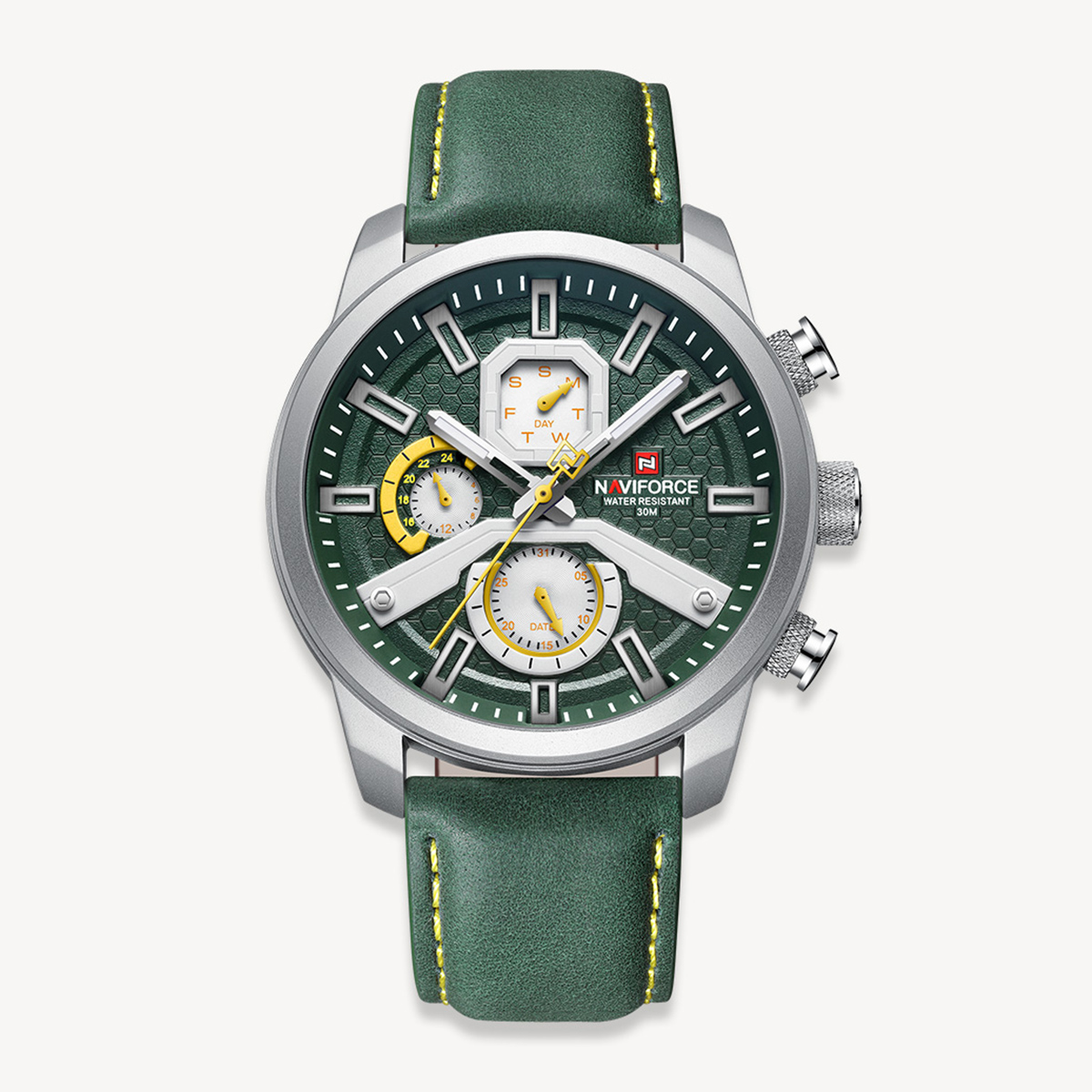 Picture of NAVIFORCE NF9211L Green PU Leather Chronograph Watch For Men - Silver & Green