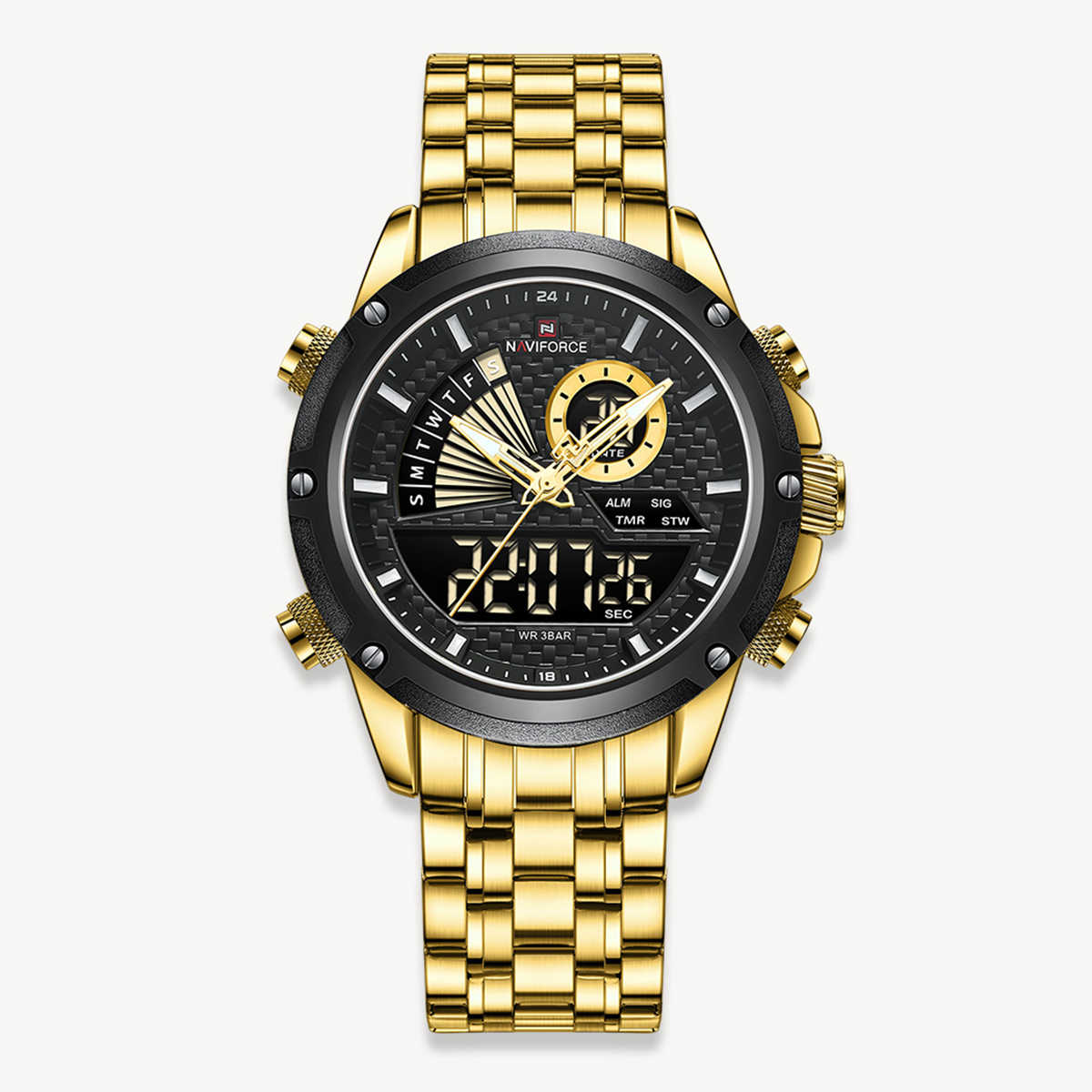 Picture of NAVIFORCE NF9205 Golden Stainless Steel Dual Time Watch For Men - Black & Golden