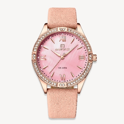 Picture of NAVIFORCE NF5038L Pink PU Leather Analog Watch For Women - Pink & RoseGold