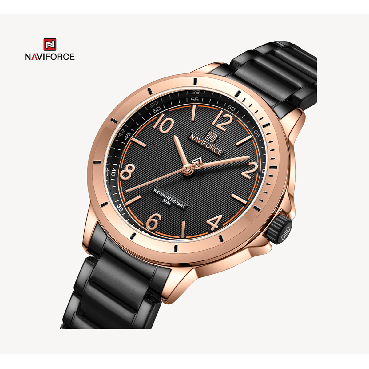 Picture of NAVIFORCE NF5021 Black Stainless Steel Analog Watch For Women - RoseGold & Black