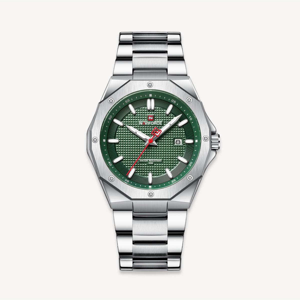 Picture of NAVIFORCE NF9200 Silver Stainless Steel Analog Watch For Men - Green & Silver