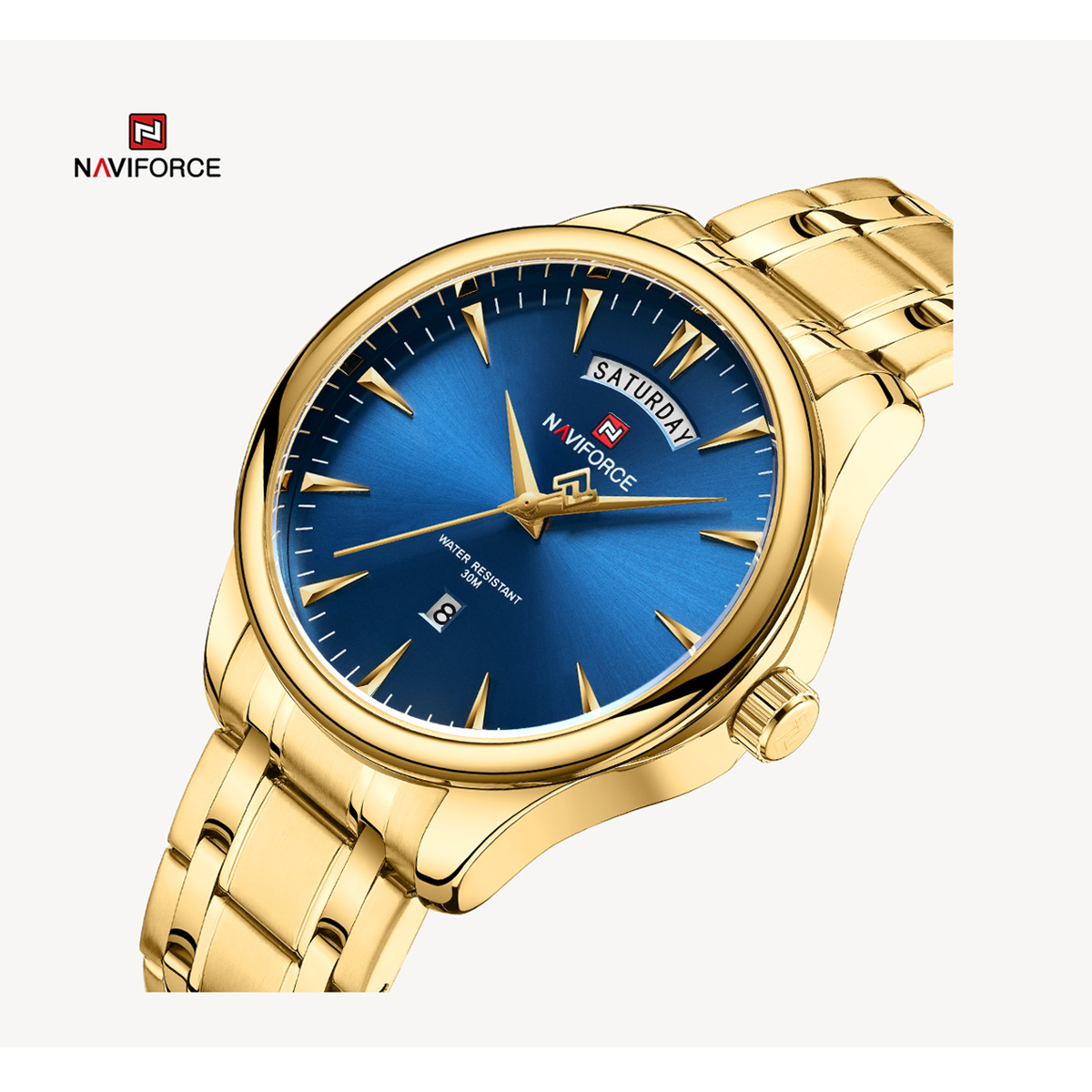 Picture of NAVIFORCE NF9213 Golden Stainless Steel Analog Watch For Men - Royal Blue & Golden