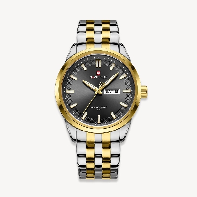 Picture of NAVIFORCE NF9203 Silver And Golden Two-tone Stainless Steel Analog Watch For Men - Black & Golden