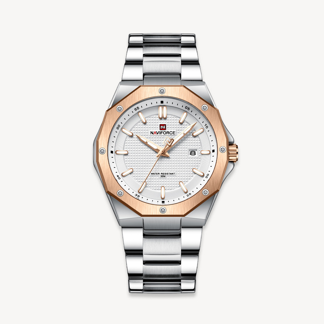Picture of NAVIFORCE NF9200 Silver Stainless Steel Analog Watch For Men - RoseGold & Silver