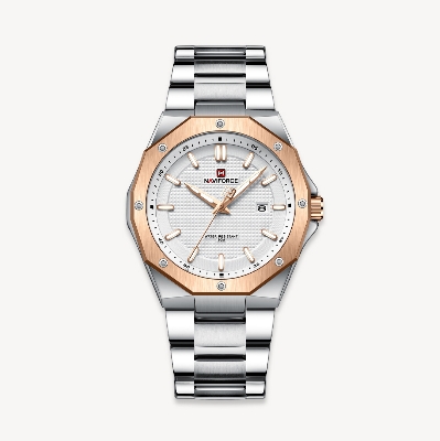 Picture of NAVIFORCE NF9200 Silver Stainless Steel Analog Watch For Men - RoseGold & Silver