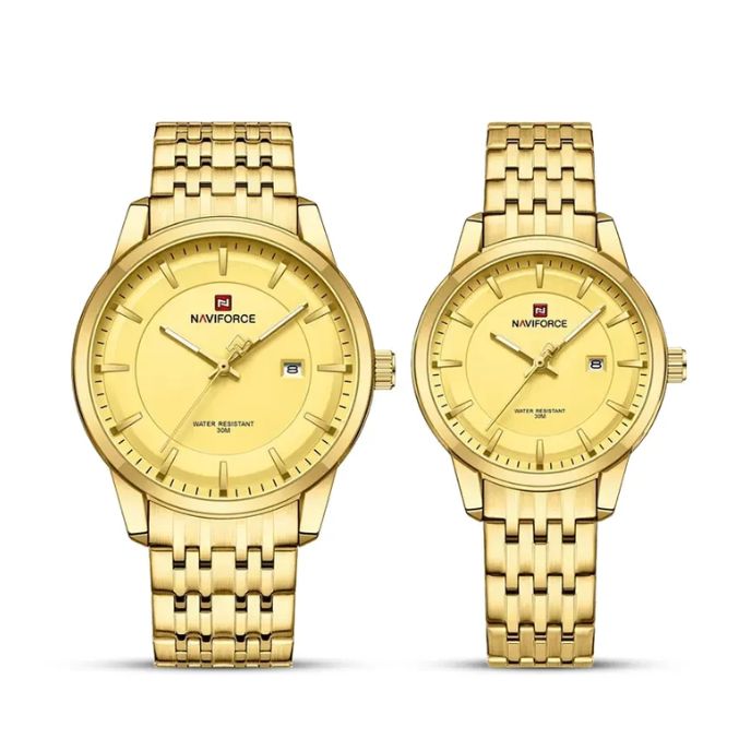 Picture of NAVIFORCE NF9228C Stainless Steel Waterproof Couple Watch – Golden