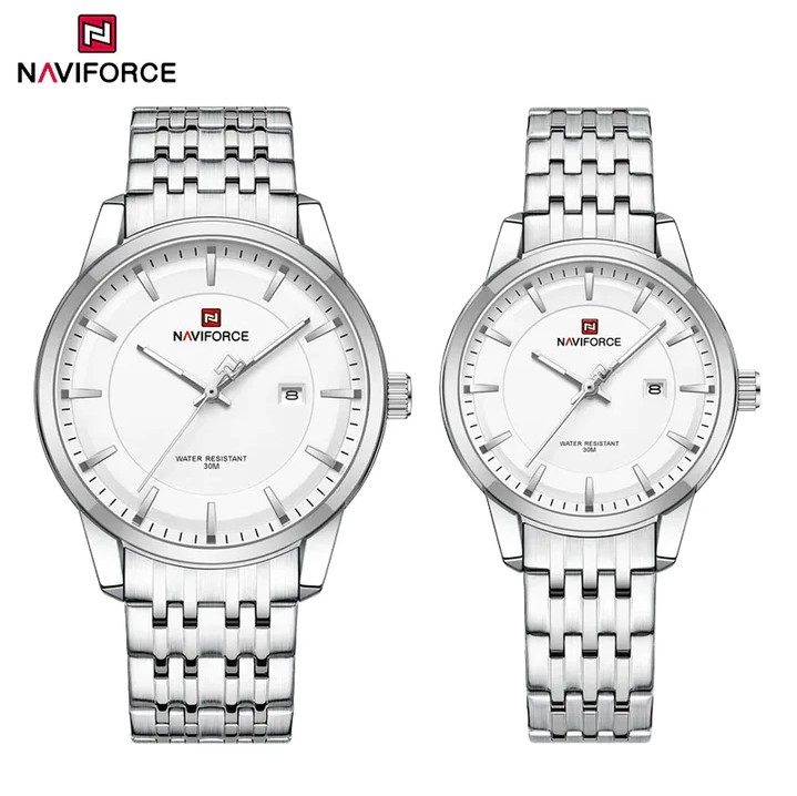 Picture of NAVIFORCE NF9228C Stainless Steel Waterproof Couple Watch – Silver & White