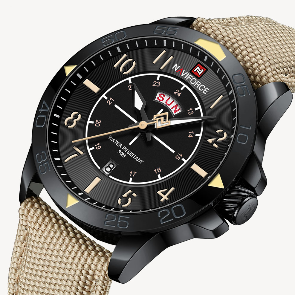 Picture of NAVIFORCE NF9204 Brown Nylon Strap Analog Watch For Men - Black & Brown