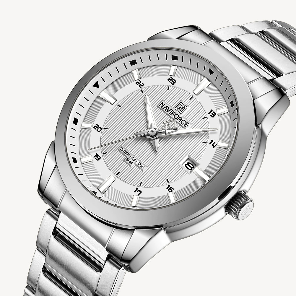 Picture of NAVIFORCE NF8029 Silver Stainless Steel Analog Watch For Men - White & Silver