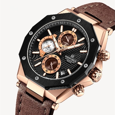Picture of NAVIFORCE NF8028 Dark Brown PU Leather Chronograph Watch For Men - Black & Dark Brown