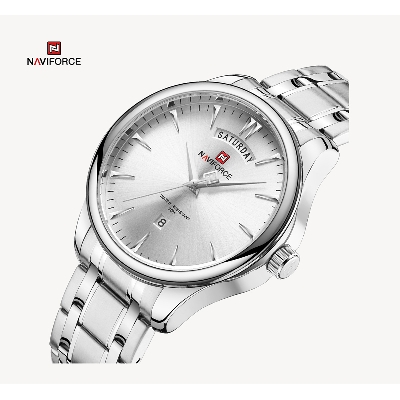 Picture of NAVIFORCE NF9213 Silver Stainless Steel Analog Watch For Men - White & Silver
