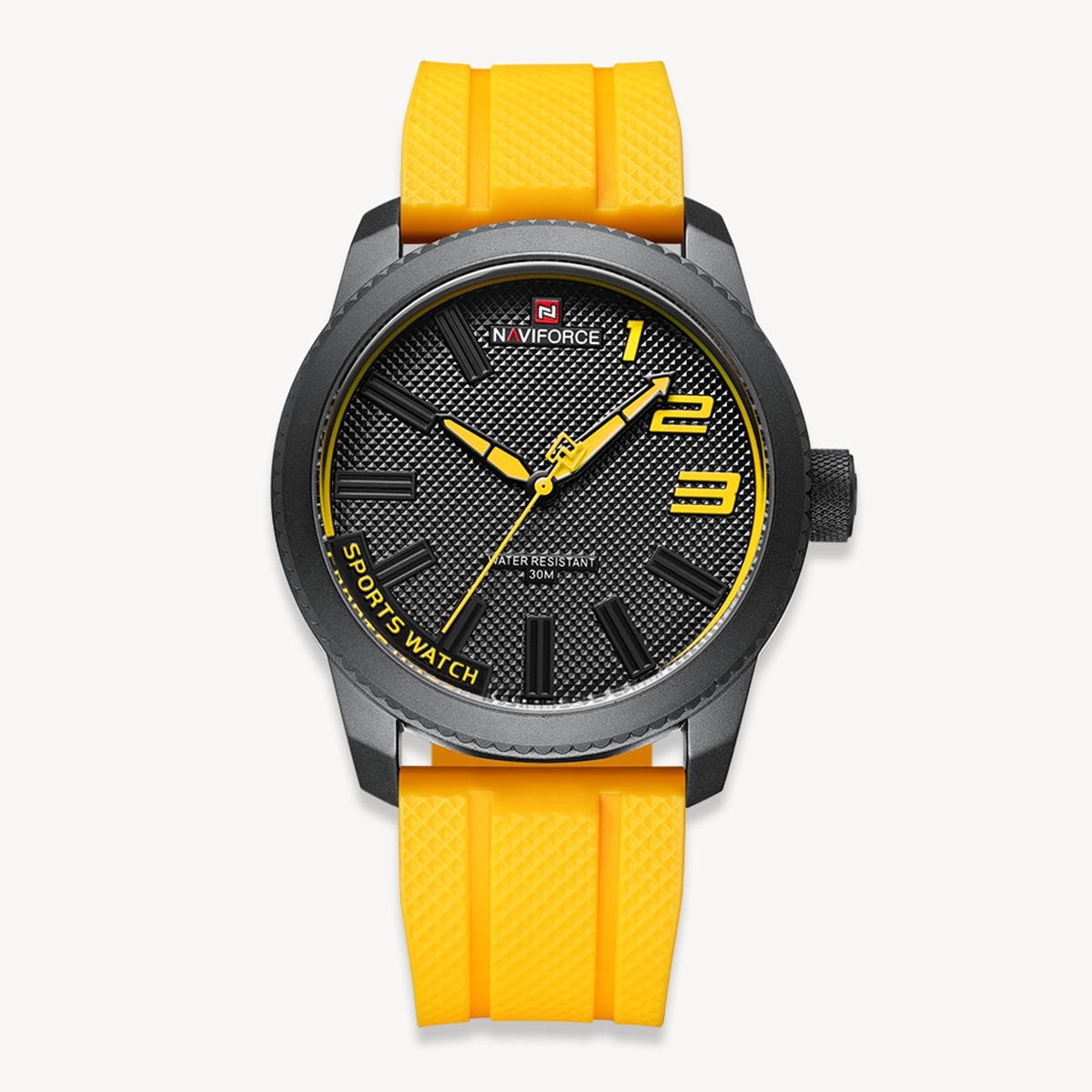 Picture of NAVIFORCE NF9202 Yellow TPU Leather Analog Watch For Men - Black & Yellow