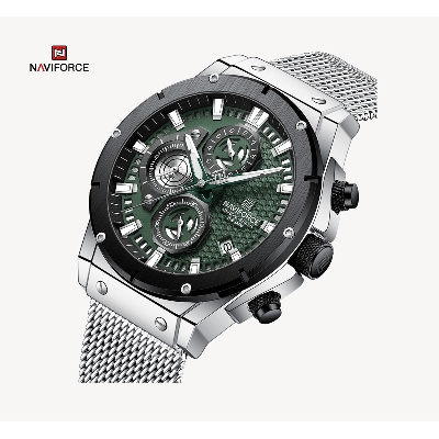 Picture of NAVIFORCE NF8027M Silver Mesh Stainless Steel Chronograph Watch For Men - Silver & Green