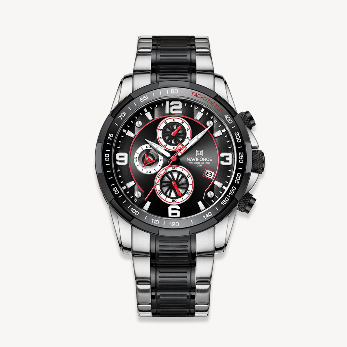 Picture of NAVIFORCE NF8020M Stainless Steel Chronograph Watch For Men - Silver Black