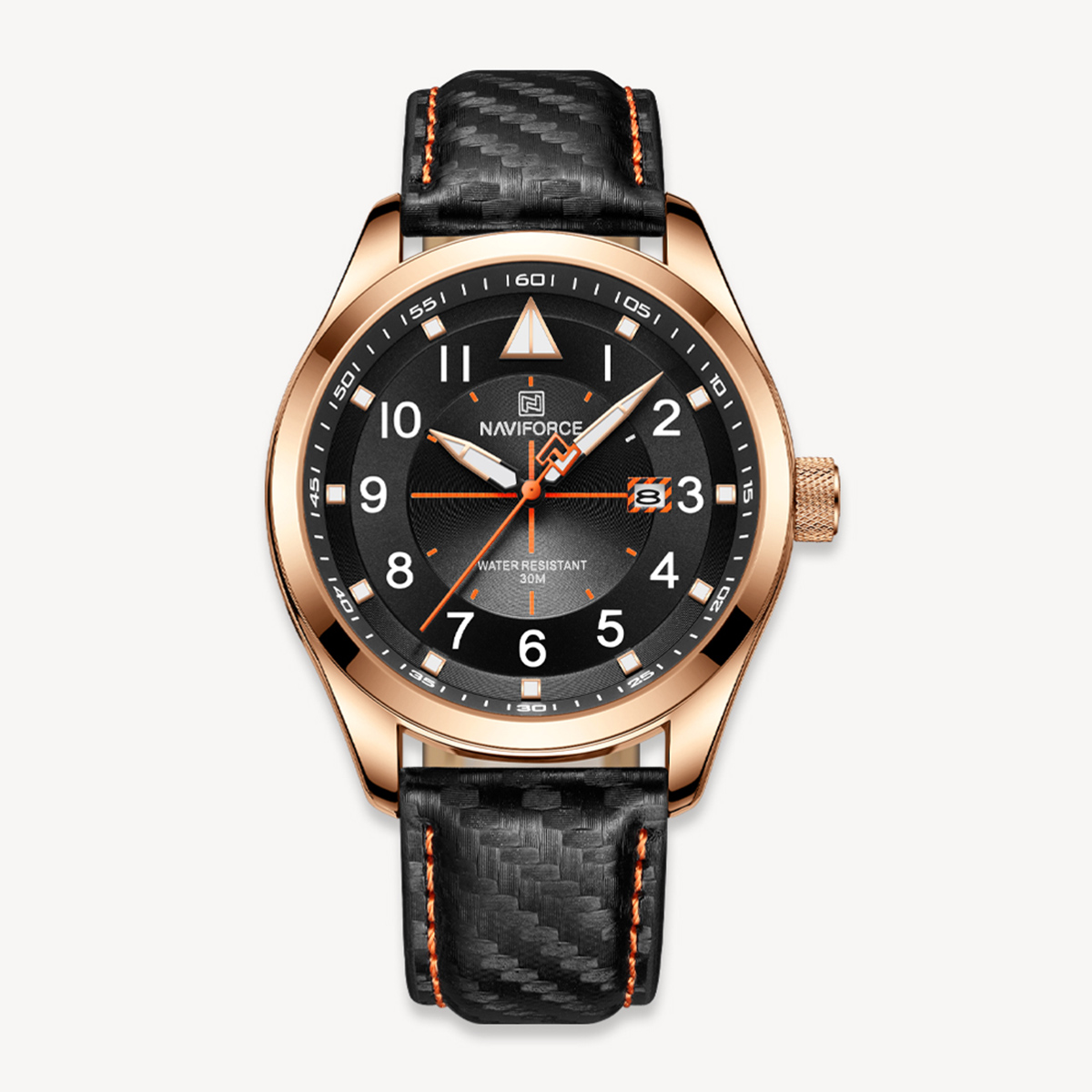 Picture of NAVIFORCE NF8022 Black PU Leather Analog Watch For Men - RoseGold & Black