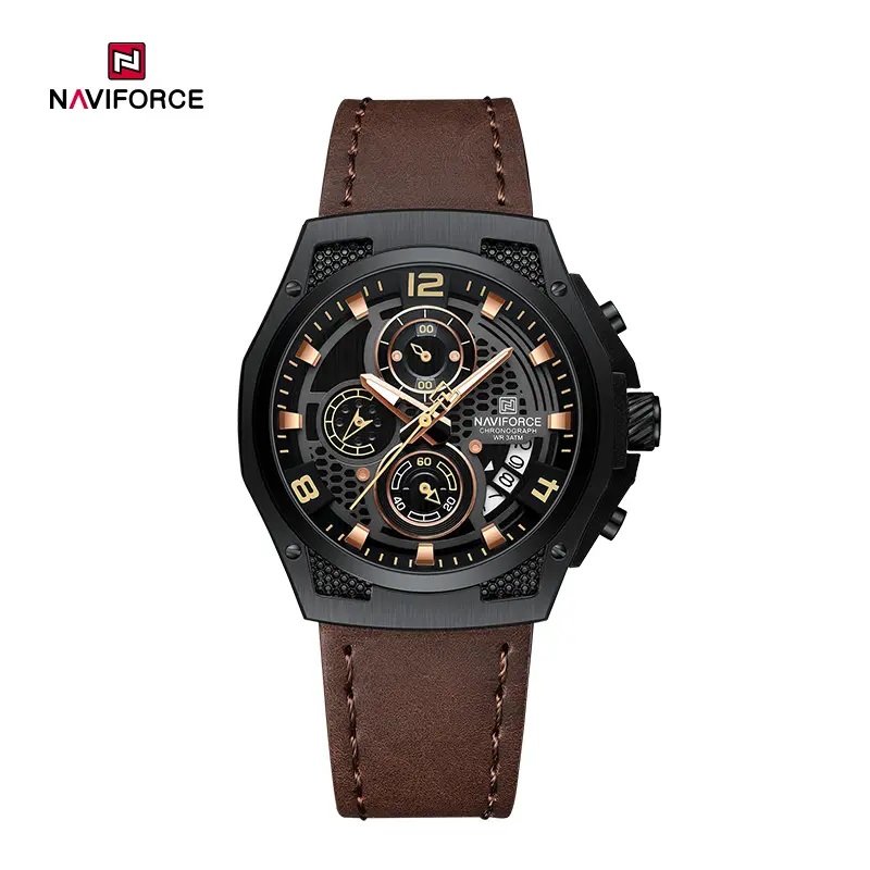 Picture of NAVIFORCE NF8051 Distinctive and Elegant Genuine Leather Honeycomb Design Timepiece For Men