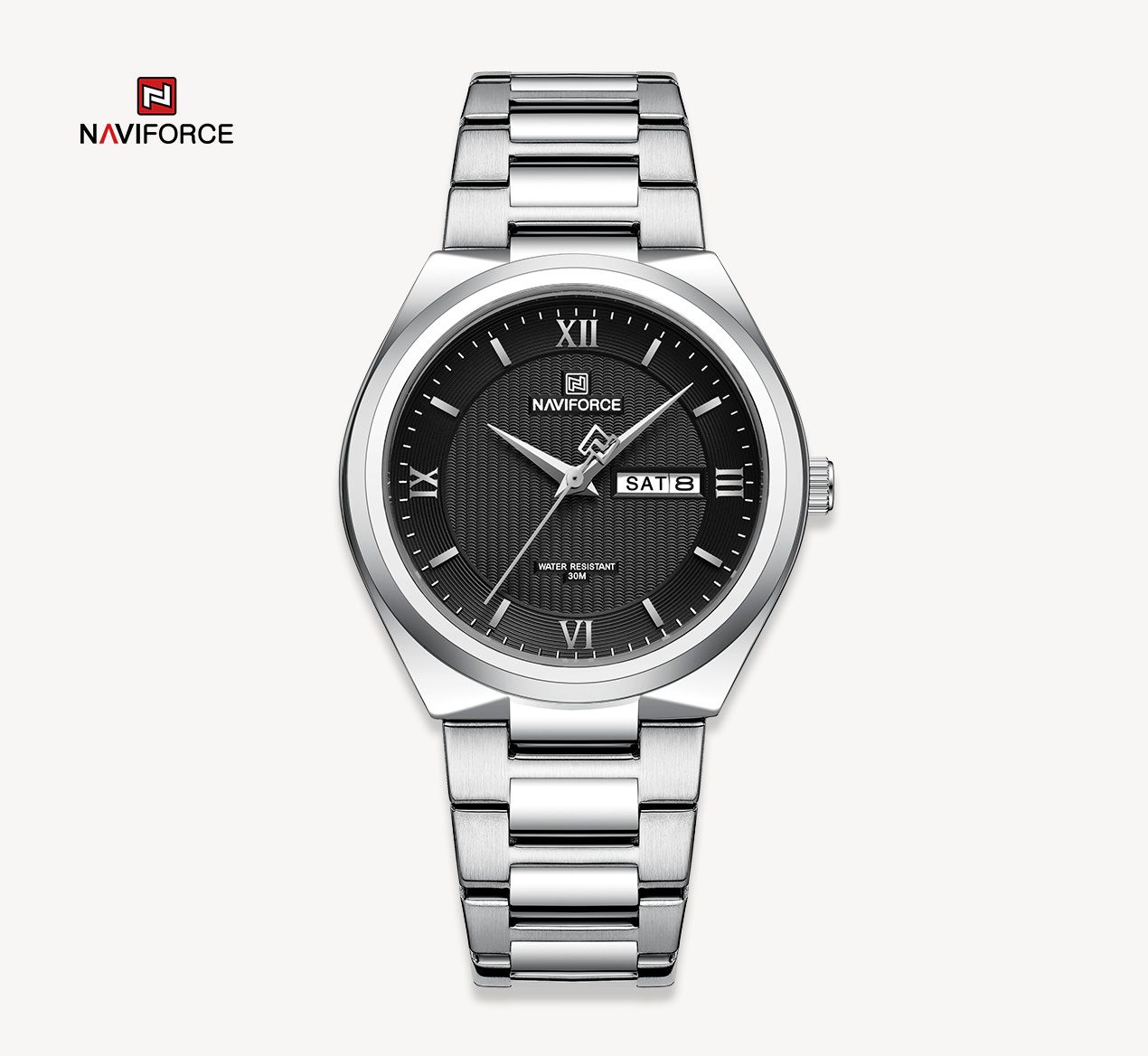 Picture of NAVIFORCE NF8030 Silver Stainless Steel Analog Watch For Men - Black & Silver