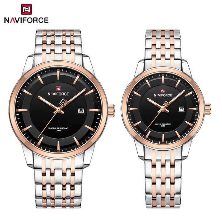 Picture of NAVIFORCE NF9228P Stainless Steel Waterproof Couple Watch – Silver RoseGold & Black