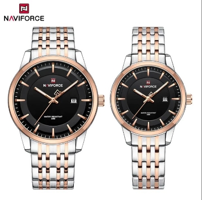Picture of NAVIFORCE NF9228P Stainless Steel Waterproof Couple Watch – Silver RoseGold & Black
