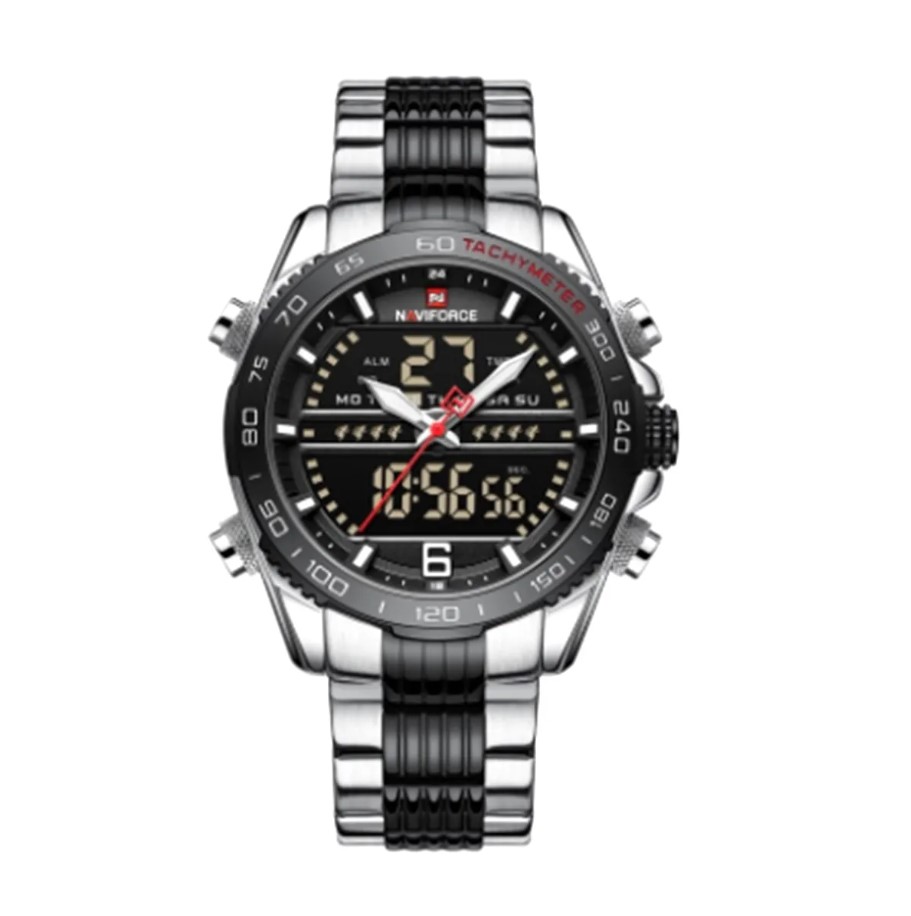 Picture of NAVIFORCE NF9195S Silver And Black Stainless Steel Dual Time Watch For Men - Black & Silver