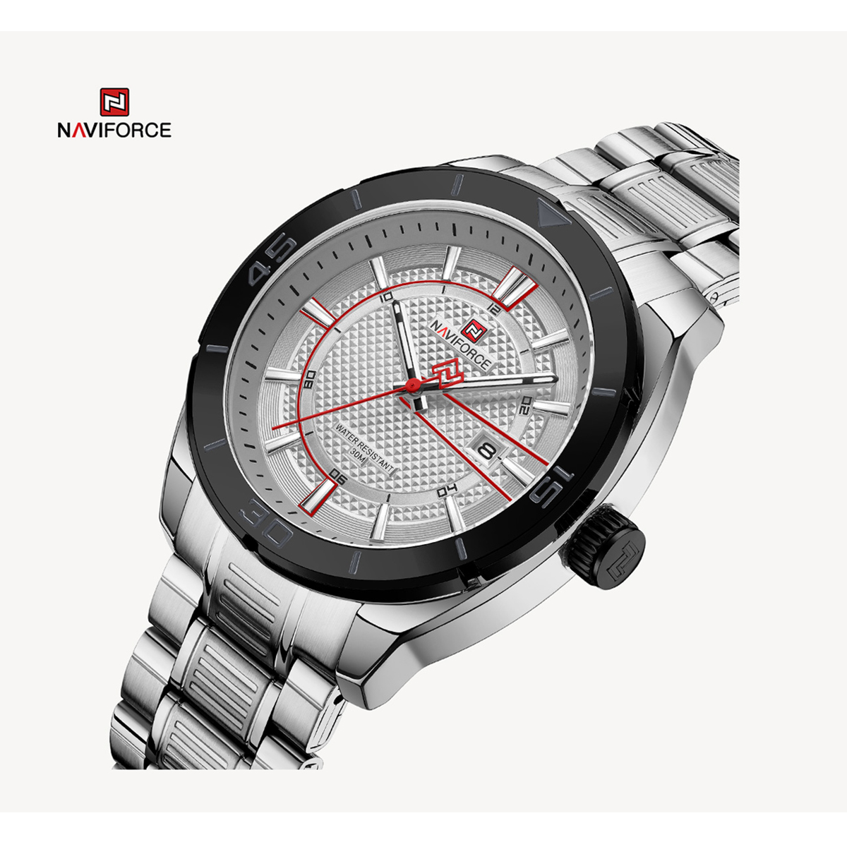 Picture of NAVIFORCE NF9210 Silver Stainless Steel Analog Watch For Men - White & Silver