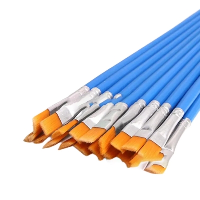 Picture of Novelty Blue Flat Nylon Hair Artist Paint Brush Suitable For Watercolor, Acrylics and Oil Painting Set Of 12 Pcs