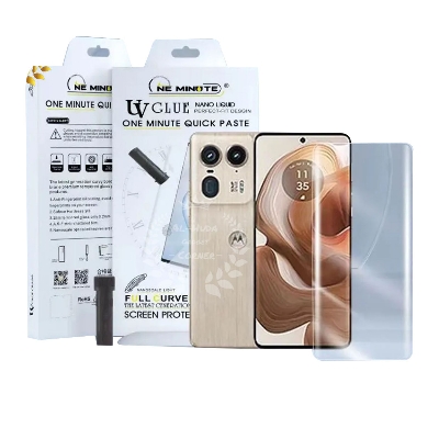 Picture of Premium UV Tempered Glass For Motorola Edge 50 Ultra Screen Protector Curved with Liquid Glue and UV Light -Transparent Clear