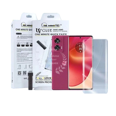 Picture of Premium UV Tempered Glass For Motorola Edge 50 Fusion Screen Protector Curved with Liquid Glue and UV Light -Transparent Clear