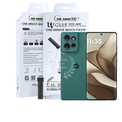 Picture of Premium UV Tempered Glass For Motorola Edge 50 Screen Protector Curved with Liquid Glue and UV Light -Transparent Clear