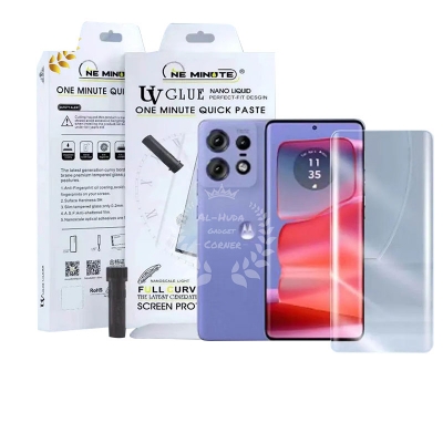 Picture of Premium UV Tempered Glass For Motorola Edge 50 Pro Screen Protector Curved with Liquid Glue and UV Light -Transparent Clear