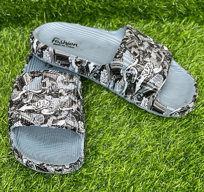 Picture of New Super Trendy  Fashionable Artwork Non-Removable Printed Textured Slip-on Slides Sandals