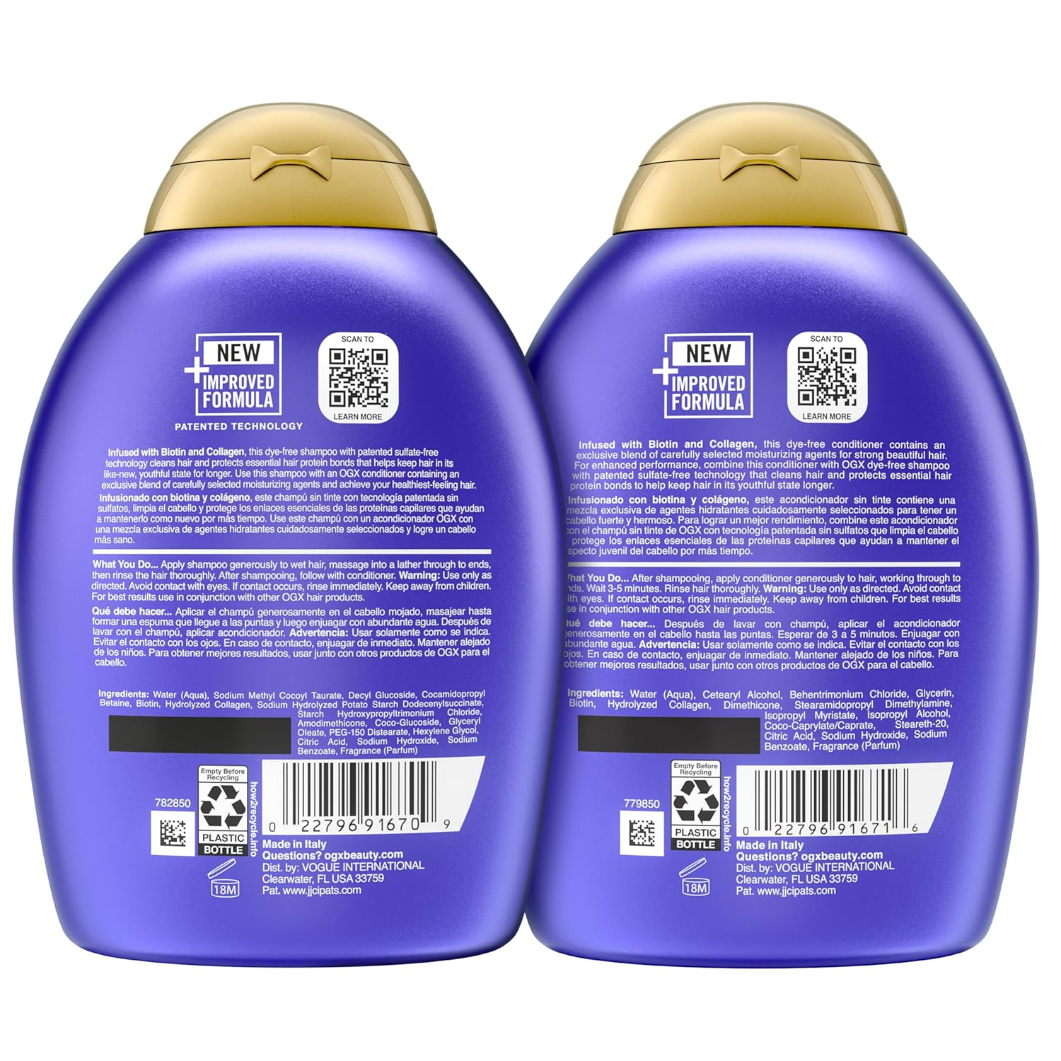 Picture of International Italy Product OGX Thick & Full + Biotin & Collagen Volumizing Shampoo & Conditioner Set, Nutrient-Infused Conditioner with Vitamin B7 Biotin Gives Hair Volume & Body for 72+ Hours Used For Male /female -each..(385+385Ml)