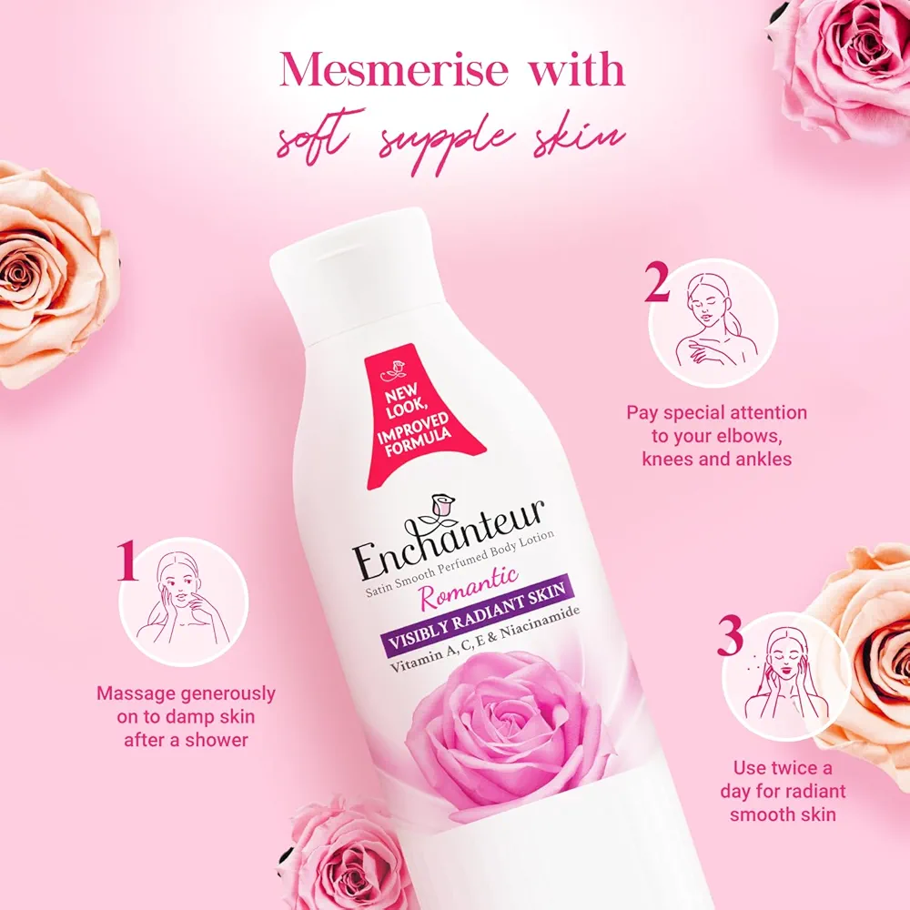 Picture of International Malaysian product Enchanteur Perfume Body lotion Romantic Satin Smooth Aloe vera & Olive butter for used male /male 250 Ml