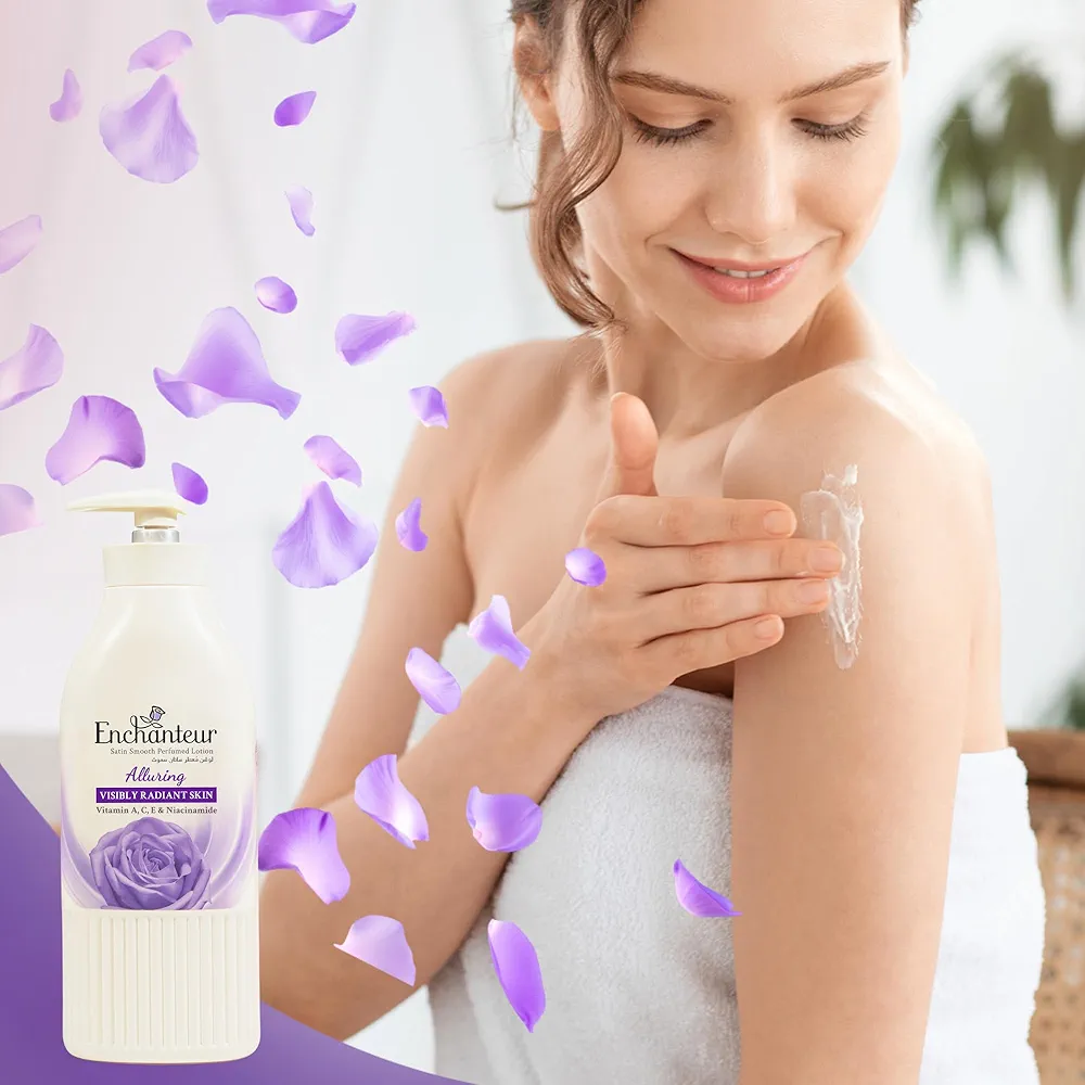 Picture of International Malaysian product Enchanteur Perfume body Lotion Alluring Satin smooth Aloe vera & olive Butter for used male /female 500 Ml