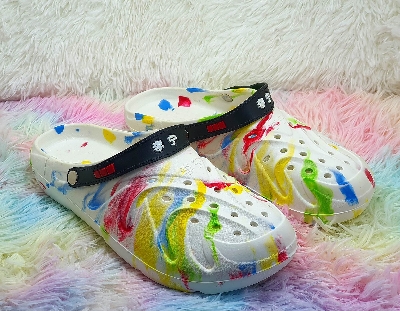Picture of Mens New Tie Dye Colorful Rainbow Splash Casual Comfortable Outdoor Clog Lightweight Crocs Shoes Sandals